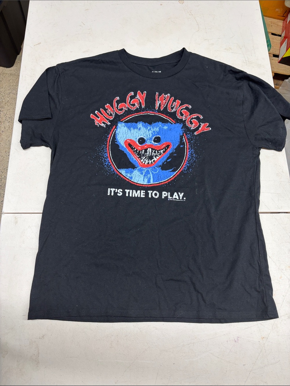 Men's Huggy Wuggy Graphic Tee - Black with Blue & Red Print Mob Entertainment XL